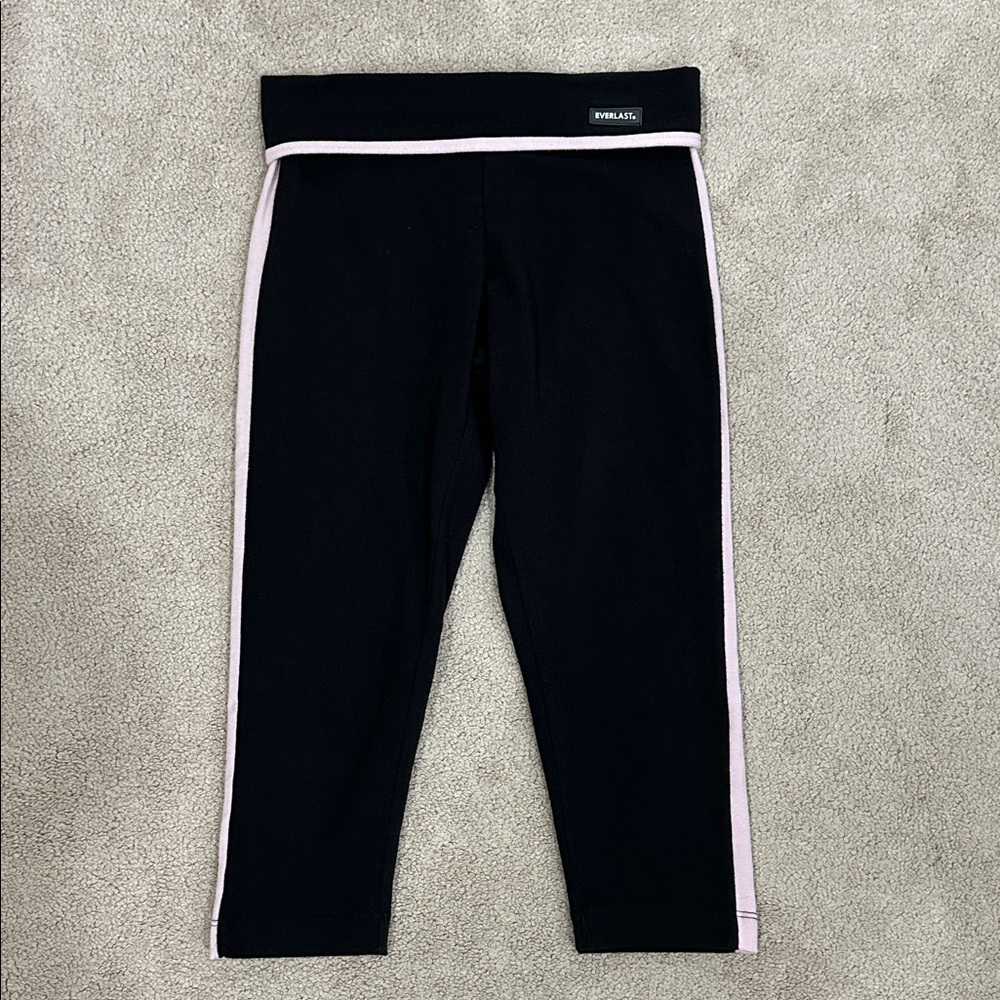 Everlast Black Fold Over Capri Leggings with Pink Stripes